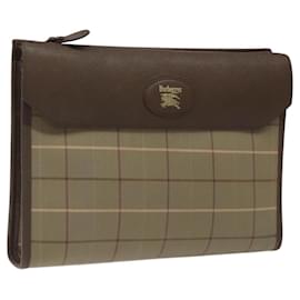 Autre Marque-Burberrys Nova Check Clutch Bag Canvas Brown Auth bs23897-Brown