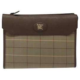 Autre Marque-Burberrys Nova Check Clutch Bag Canvas Brown Auth bs23897-Brown