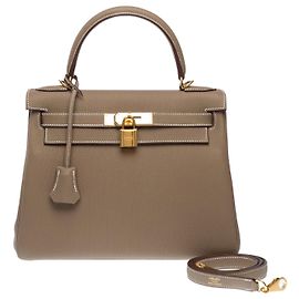 Hermès HERMES Kelly 28 Bag in Etoupe Leather - 102604 Taupe