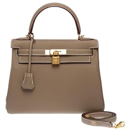 Hermès-HERMES Kelly 28 Bag in Etoupe Leather - 102604-Taupe