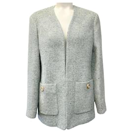 Gucci-Gucci Green / Ivory Tweed Open Front Blazer-Green