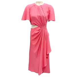 Prabal Gurung-Prabal Gurung Pink Cut-Out Detail Silk Midi Dress-Pink