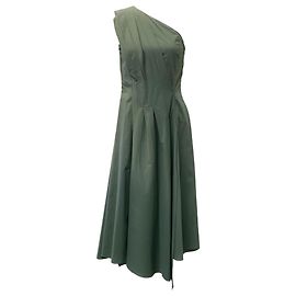 Brunello Cucinelli Olive Cotton One Shoulder Asymmetric Dress Green