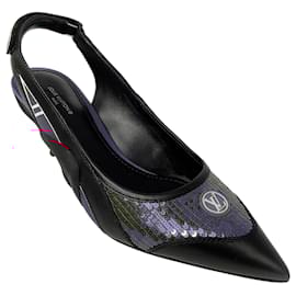 Louis Vuitton-Louis Vuitton Black / Pink Calfskin Sequin Archlight Slingback Pumps-Pink