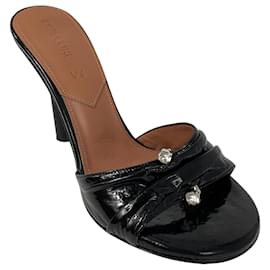 Autre Marque-D'Accori Black Crystal Embellished Patent Leather Slide Sandals-Black