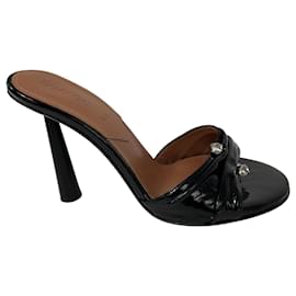 Autre Marque-D'Accori Black Crystal Embellished Patent Leather Slide Sandals-Black