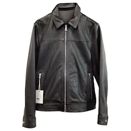 Autre Marque- Mr. P. Zipped Coach Jacket in Black Grained Leather-Black