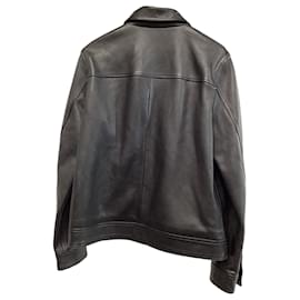 Autre Marque- Mr. P. Zipped Coach Jacket in Black Grained Leather-Black