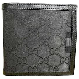 Gucci-Gucci Nylon Leather GG Bifold Wallet 150413-Black
