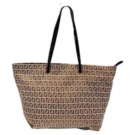 Fendi-Sac à main en toile Zucchino en cuir Fendi 8BH025-Marron