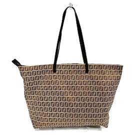 Fendi-Sac à main en toile Zucchino en cuir Fendi 8BH025-Marron