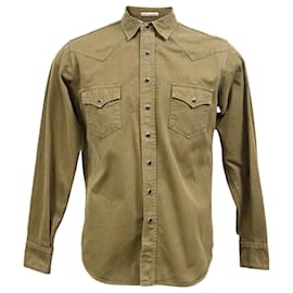 Saint Laurent-Chemise à boutons Saint Laurent avec poches en coton olive-Vert,Vert olive
