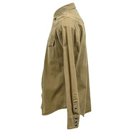 Saint Laurent- Saint Laurent Button-Down Shirt with Pockets in Olive Cotton-Green,Olive green