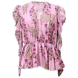 Blouse à imprimé floral V en soie rose de Giambattista Valli Marron Rose