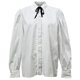Blusa de algodão branco listrada com renda de Alessandra Rich Branco Cru