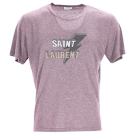 Saint Laurent-Saint Laurent Lightning Bolt T-shirt in Grey Cotton-Grey