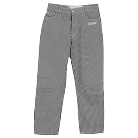 Off White-Off-White Cropped Striped High Rise Straight Leg Jeans in Light Blue Cotton-Blue,Light blue