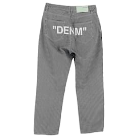 Off White-Off-White Cropped Striped High Rise Straight Leg Jeans in Light Blue Cotton-Blue,Light blue