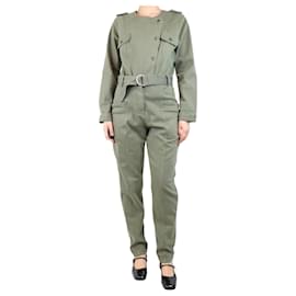 SéZane-Olive green belted cotton jumpsuit - size UK 12-Green
