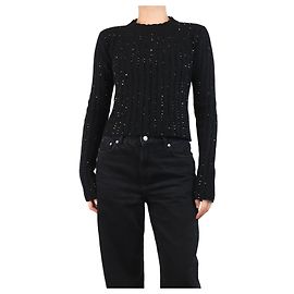 Anthony Vaccarello Schwarzer Strickpullover aus Swarovski-Kristall - Größe S Schwarz