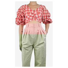Johanna Ortiz-Red check off-shoulder crop top - size UK 8-Red