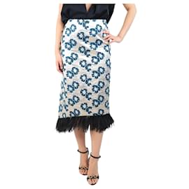 Autre Marque-Silver La Scala feather-trimmed lurex midi skirt - size M-Silvery