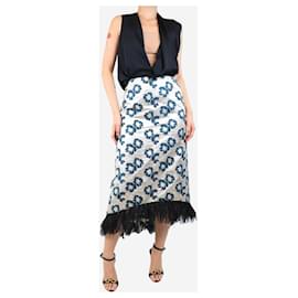 Autre Marque-Silver La Scala feather-trimmed lurex midi skirt - size M-Silvery