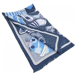 Hermès-Hermes Navy Silk and Cashmere Stole-Navy blue