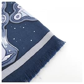 Hermès-Hermes Navy Silk and Cashmere Stole-Navy blue