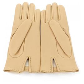 Hermès-Hermes Beige Leather Warm Gloves-Beige