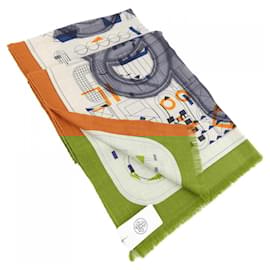 Hermès-Hermes Silk and Cashmere Stole-Brown,Beige,Orange