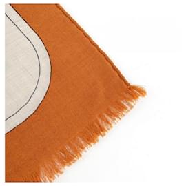 Hermès-Hermes Silk and Cashmere Stole-Brown,Beige,Orange