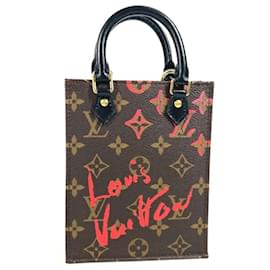 Louis Vuitton-Bolsa Petite Sac Plat Monograma Louis Vuitton-Marrom,Vermelho,Monograma