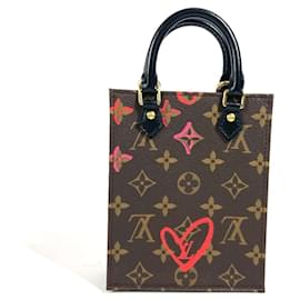 Louis Vuitton-Bolsa Petite Sac Plat Monograma Louis Vuitton-Marrom,Vermelho,Monograma