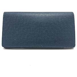 Louis Vuitton-Louis Vuitton Taiga Stripe Portefeuille Brazza Long Wallet-Blue,Dark red