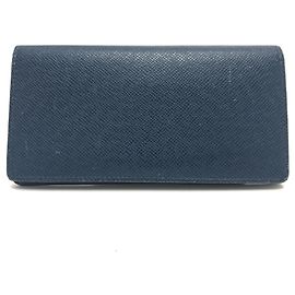 Cartera Larga Brazza en Stripe Taiga Louis Vuitton Azul Burdeos