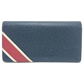 Louis Vuitton-Louis Vuitton Taiga Stripe Portefeuille Brazza Long Wallet-Blue,Dark red