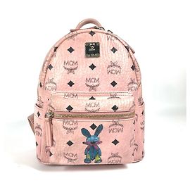 MCM Visetos Logo Backpack in Pink Leather Pink