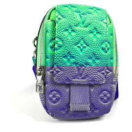 Louis Vuitton-Pochete Dupla para Telefone Taurillon Illusion Louis Vuitton-Azul,Verde