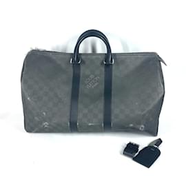 Louis Vuitton-Bolsa Louis Vuitton Damier Carbon Keepall 45-Marrom,Preto