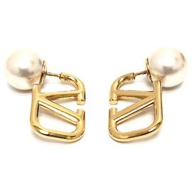 Pendientes de perlas con logo V de Valentino Blanco Dorado