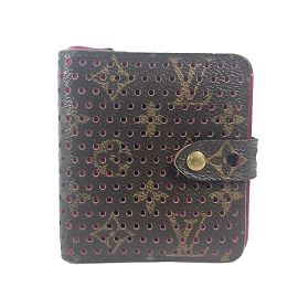 Portefeuille compact zippé perforé Monogram Louis Vuitton Marron Rose Fuschia