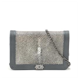 Chanel-Chanel Boy Galuchat Chain Shoulder Wallet-Brown