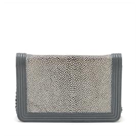 Chanel-Chanel Boy Galuchat Chain Shoulder Wallet-Brown