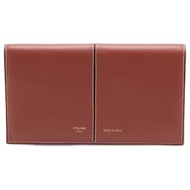 Céline-Celine Red Leather Long Bi-Fold Wallet-Red