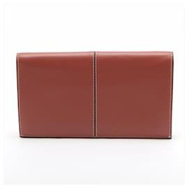 Céline-Celine Red Leather Long Bi-Fold Wallet-Red