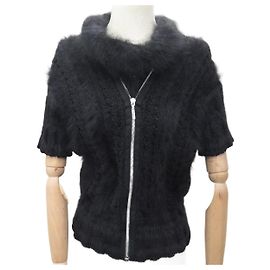 NEUES CHANEL-SWEATER MIT REISSVERSCHLUSS P33519 AUS SCHWARZER ANGORAWOLLE GRÖSSE 36 SCHWARZER SWEATER Schwarz