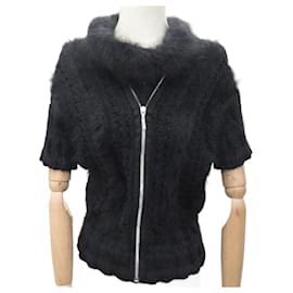 Chanel-NEW CHANEL SWEATER ZIP P33519 IN BLACK ANGORA WOOL SIZE 36 BLACK SWEAT-Black
