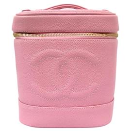 Chanel-VINTAGE CHANEL CAVIAR LEATHER PINK VANITY HANDBAG TOILETRY POUCH-Pink
