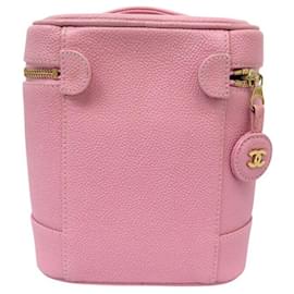 Chanel-VINTAGE CHANEL CAVIAR LEATHER PINK VANITY HANDBAG TOILETRY POUCH-Pink